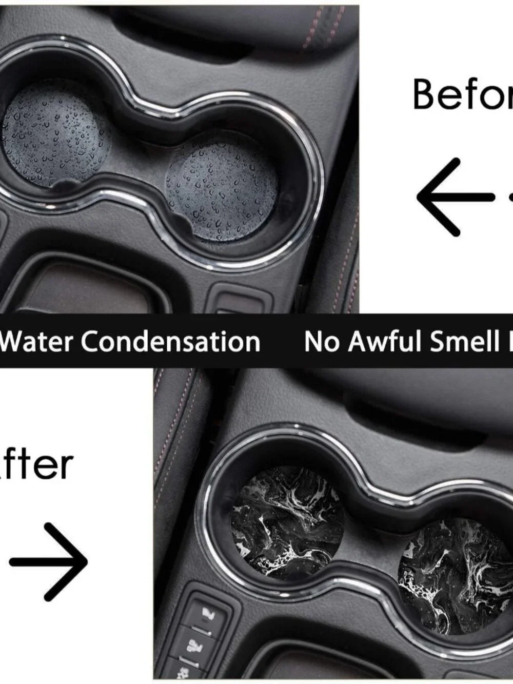 Car Coasters for Drinks, 2 Pcs Ceramic Stone 2.56 Inch, Black